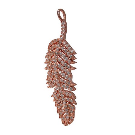 Rose gold plated Feather Pendant - Pave Cubic Zirconias - Click Image to Close